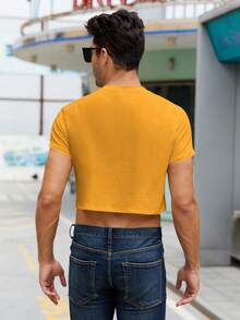 Runcati Mens Cropped Tank Top Short Sleeve Print Cotton Crop T Shirt Hot Shirts - Yellow - View 4