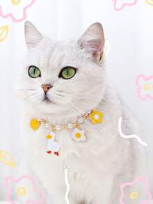 1 Pc Cat Pearl Necklace With Adjustable Cat, Dog, Rabbit Birthday Collar, Bow, Duck, Ice Cream Bell Pendant - Multicolor - View 2