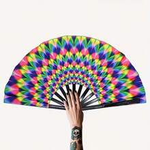 Large-Size Folding Fan - Dreamy Holographic Gradient / Visual Ripple / Kaleidoscope Art Print | Essential Vibe Tool For EDM Festivals, Raves & Parties | Portable Waterproof Folding Fan For Summer Outdoor Cooling | Must-Have Photo Prop For Girls' Streetwear Looks | Sturdy Fan Ribs, Durable & Easy To Open/Close | Multi-Functional Handheld Fan For Daily Commute, Music Festivals, Themed Parties & Travel Check-Ins,Women's Day,Travel Essentials,Wedding Favours,Y2k,Bedroom,Car Accessories Women,Kitchen Decor,Cute Stuff - Multicolor - View 12