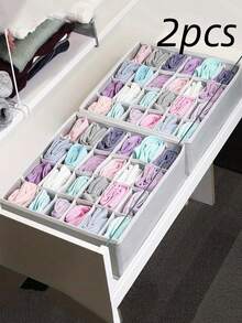 2 piezas Organizador plegable para cajones, Caja de almacenamiento de 24 rejillas para calcetines y ropa interior, Cesta separadora de armario para ahorrar espacio, Organizador de accesorios para dormitorio, Decorativo para vacaciones, habitación, hogar - SNP-0241 - Ver 3