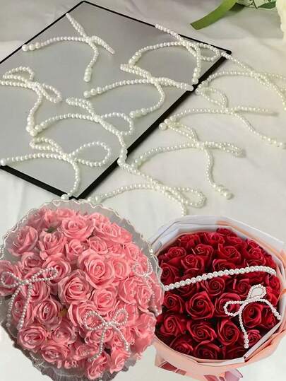 珍珠蝴蝶结装饰品 - 串珠派对用品、珍珠串装饰配件、情人节花卉布置、婚礼花束、蛋糕装饰、DIY 手工花卉布置 - 情人节、母亲节和毕业季的浪漫装饰。