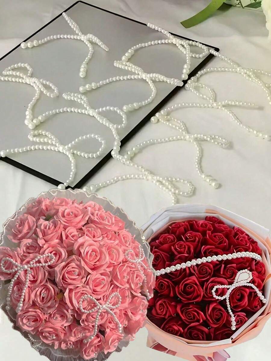 珍珠蝴蝶结装饰品 - 串珠派对用品、珍珠串装饰配件、情人节花卉布置、婚礼花束、蛋糕装饰、DIY 手工花卉布置 - 情人节、母亲节和毕业季的浪漫装饰。 - 彩色 - 查看 1