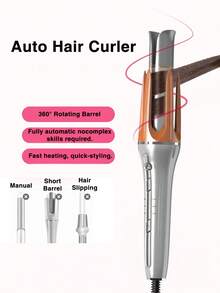 1pc Automatic Curling Iron, One-Key Rotating Curler, Anti-Scald Design, Quick Styling, Convenient For Travel - EU C Type Plug(220-240V) - View 6