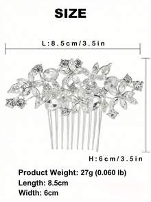 1件复古水晶花朵发梳，闪亮水钻10齿金属新娘发夹，优雅婚礼派对女士发饰 - 彩色 - 查看 3