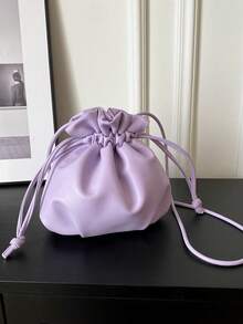 Fashionable Versatile Drawstring Lucky Bag Bucket Crossbody Bag - Purple - View 7