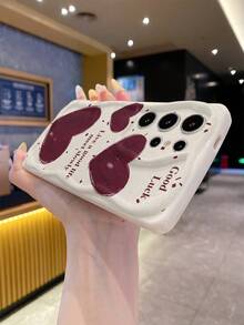 1pc Fashionable Red Heart Shaped Cream Pattern Phone Case, Ideal For Daily Use By Women, Compatible With Android Galaxy S23/S24/S25/S26/A57/A37/A17/A07, Redmi Series - White - View 6