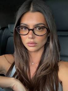 1pc Retro Minimalist Small Oval Women Eyeglasses Frame, Fashion Crossborder Optical Glasses - 豹紋透明片 - 查看 2