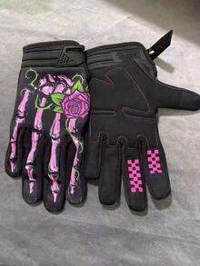 1pair Men's And Women's Rose Patterned Long Finger Outdoor Sports Off-Road Bike Cycling Gloves In Black And Pink,Winter Hand Warmers - Hot Pink - View 8