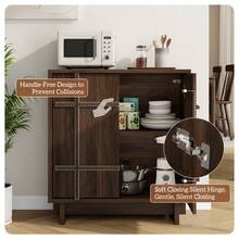 GIKPAL Sideboard Buffet Cabinet With Storage, 31" Mid Century Storage Cabinet With Lines Panel Doors, Adjustable Shelf For Kitchen Dining Room, Wood Accent Cabinet For Living Room, Walnut - 1個核桃 - 查看 7