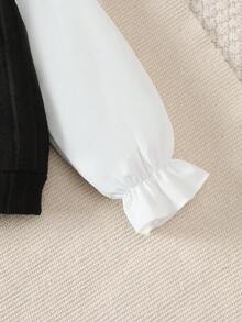 Bộ quần áo đồng phục học sinh 3 món cho bé gái, áo phối màu, chân váy kẻ caro, ba lô mini, dành cho bé 4-7 tuổi, mùa xuân/thu. - màu đen - Xem 3