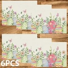 1/4/6 Pcs Easter Egg Bunny Pattern Placemats, Linen Table Mats With Colorful Egg Rabbit Design, Washable Printed Tabletop Protector, Ideal Decoration For Holiday Kitchen And Family Gatherings - Multicolor - View 15