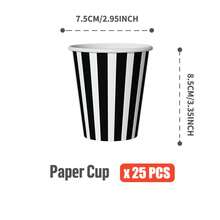 25件套黑白条纹一次性餐盘、餐巾纸、杯子 - 一次性派对用品套装，适用于生日、婚礼、主题派对、家庭野餐 - 彩色 - 查看 6