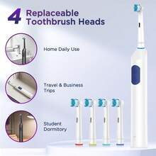 Hailicare Cepillo de dientes eléctrico rotativo con 5 modos de limpieza, limpieza profunda 3D, batería de 800mAh, carga rápida tipo C, regalo práctico para la familia - Multicolor - Ver 7