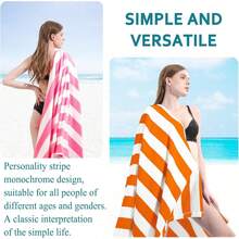 1Pc 29x58 Inch Super Thin Oversized  Stripe Beach Towel, Made With Polyester Cotton And Microfiber Bath Towel, Extra Large  Accessories Essentials Soft Lightweight For Travel Pool Bath Swim Camping Towels Men Women Adults Gift - 橙色條紋 - 查看 3