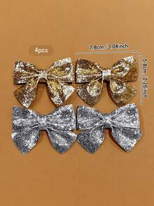 4pcs Gold & Silver Bowknot Hair Clips, Sweet Style Hair Accessories Suitable For Daily Use - Multicolor - View 2