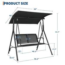 Columpio de exterior con estructura de acero estable - soporte triangular - Toldo ajustable para protección solar - Ideal para patio, jardín o patio trasero - Negro - Ver 8