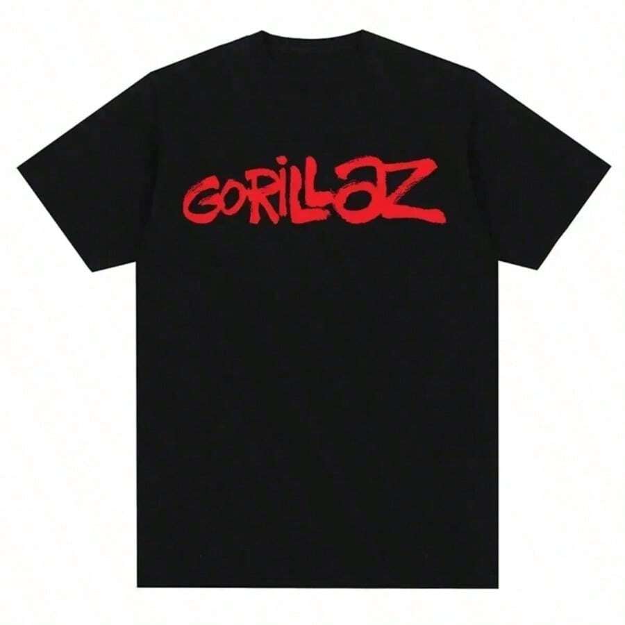 Music Band Gorillazs Punk Rock Print T Shirt 90s Casual Fashion Short Sleeve Plus Size Unisex Tops Graphic Y2k Women Clothing - 黑色 - 查看 1