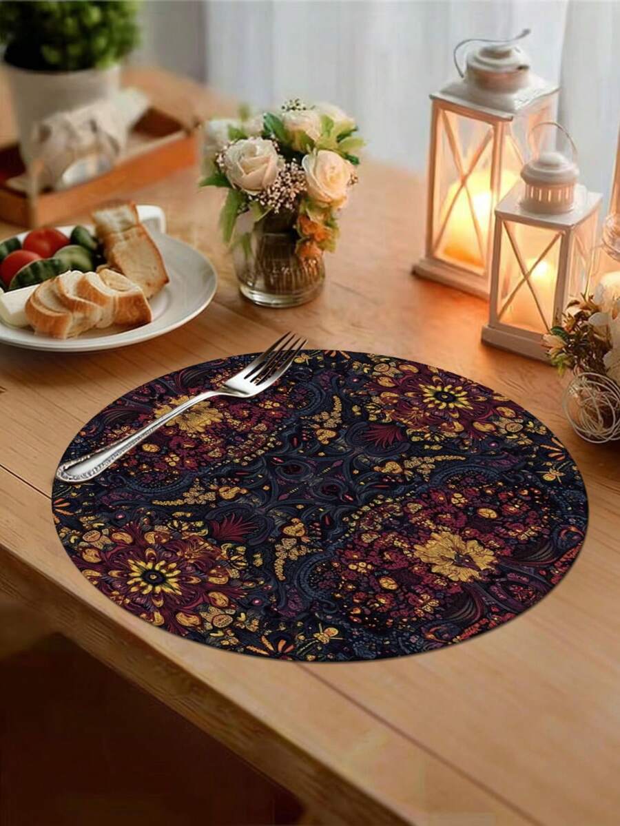 4pcs/6pcs Bohemian Round Placemats, Bohemian Style Home Decor, Bohemian Style, Linen-Like Material, Bohemian Home Decor Indoor/Outdoor Party Supplies, Bohemian Theme Decoration, Room Decor. Suitable For Home Kitchen Decor And Event Party Decoration - Multicolor - View 1
