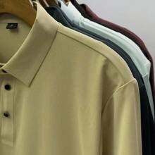 Men's Solid Color Polo Shirt In Cool Silk, Business Casual Style And Breathable. - 酒紅色 - 查看 5