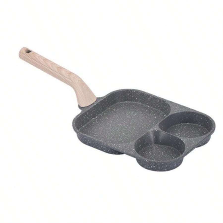 sarten con 3 diferentes diviciones, sarten antiadherente con mango de madera, soporta altas temperaturas - Blanco - Ver 1