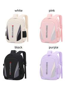 1pc Casual Backpack, Unisex, Lightweight & Water-Resistant, With Luggage Strap & Back Pocket, Fits 15.6" Laptop, Available In White/Purple/Black/Pink - Multicolor - View 2