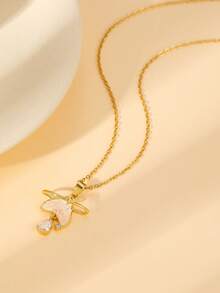 柔雾甜美宝石项链，蝴蝶心形云朵吊坠，金色精致颈链，日常佩戴的温柔风格配饰 - 金色 - 查看 2
