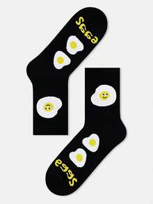 1/4 Pair Unisex Cartoon Illustration Cookies, Popcorn, Fried Egg Pattern Personalized Artistic Design Combed Sports Mid-Calf Socks, Suitable For Travel, Home, Office, Holiday Gifts - Multicolor - View 18