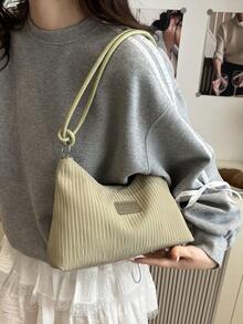 Women's Casual Large Capacity Crease Striped Fresh 2025 New Summer Stylish Commute Solid Color Shoulder Underarm Handbag - Green - View 3