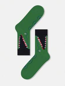 1/5 Pairs Unisex Dopamine Cartoon Abstract Shark, Crocodile, Zebra Patterned Artistic Design Combed Cotton Crew Socks, Suitable For Travel, Home, Office, Holiday Gifts - Multicolor - View 14