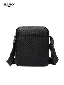 saroxi 1pc Men's Casual Shoulder Bag, PU Leather Square Crossbody Bag With Side Pockets, Versatile Commuter Bag, Simple Style Black Bag, Fashionable Gift For Boyfriend, Men - Black - View 6