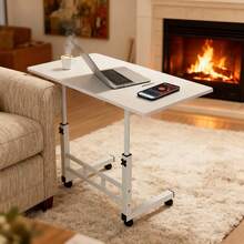 Mobile Lift Table, Computer Desk, Adjustable Height, With Wheels Bedside Computer Desk, Sofa Side Table, Two Sizes Available, Suitable For Bedroom, Dormitory Laptop Stand, Lazy Office Desk, Coffee Table, Gift - 白色 - 查看 6