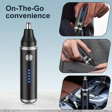 500mAh USB充电式电动鼻毛耳毛修剪器，男女通用，无痛去除鼻毛和眉毛 - 黑 - 查看 9