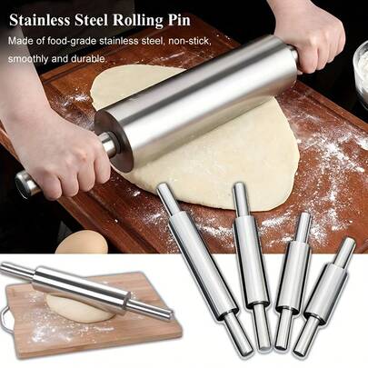 Heavy Duty Stainless Steel Rolling Pin With Non-Slip Grip - Professional Pastry Roller For Pizza, Cookies - Easy To Clean, Rust-Resistant, Ideal For Home & Commercial Kitchens - Perfect Christmas & Halloween Gift For Bakers