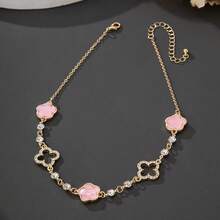 2pcs Women's Luxury Elegant Crystal Hollow Four-Leaf Clover Five-Leaf Flower Bracelet, Lucky Diamond Inlaid Four-Leaf Clover Pink Five-Leaf Clover Pendant Necklace Bracelet Jewelry Set (No Gift Box) - Multicolor - View 11