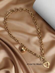 1pc Ins Style Heart Pendant Necklace, Titanium Steel Collarbone Chain Jewelry For Women - Golden - View 4