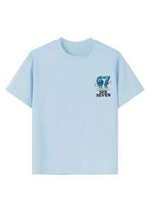 男童休闲印花圆领短袖T恤，夏季上衣 - 淺藍色 - 查看 9