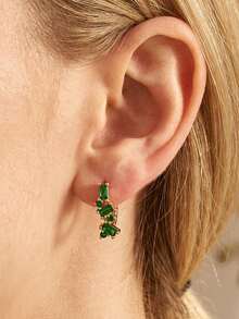 一对精致小巧的蓝色立方氧化锆耳环，女士派对、日常佩戴饰品，铜质材料，防过敏，不褪色，适合作为节日礼物 - 金色-綠寶石 - 查看 4