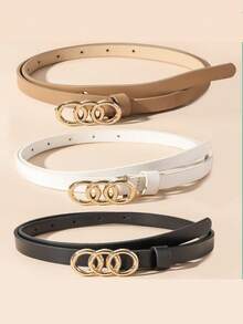 1/3件装女士时尚搭扣腰带，黑色、白色和棕色，百搭休闲腰带，适合所有季节，夏季、秋季、万圣节和其他场合。 - 彩色 - 查看 18