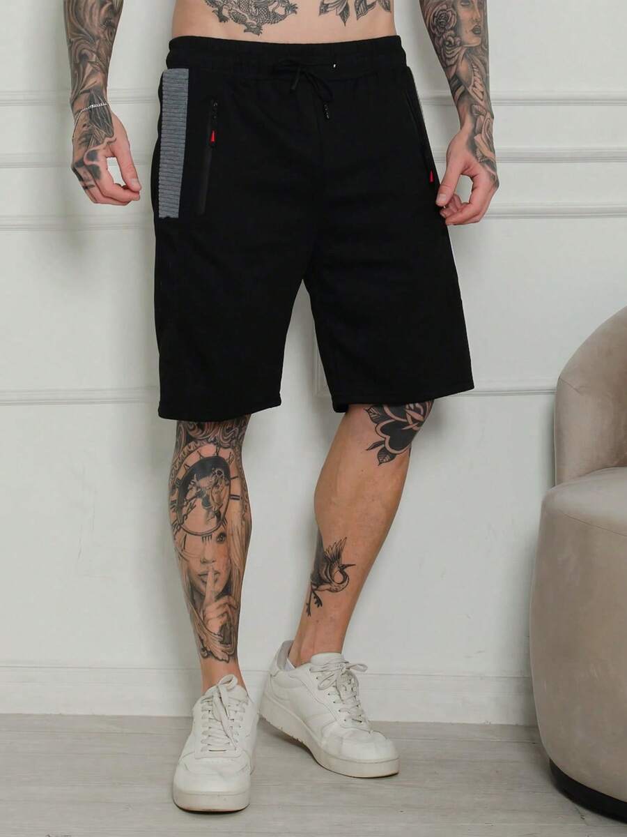 Men's Sweatpants / Zippered Pockets / Elastic Waist - Black - View 1