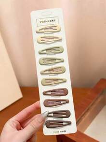 10个/30个 女孩简约百搭休闲学院风孔雀石色合金复古水滴方形刘海发夹 - 彩色 - 查看 11