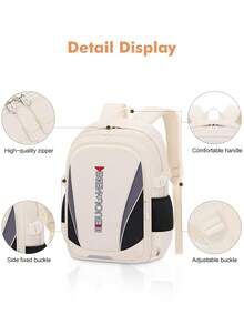 1pc Casual Backpack, Unisex, Lightweight & Water-Resistant, With Luggage Strap & Back Pocket, Fits 15.6" Laptop, Available In White/Purple/Black/Pink - Multicolor - View 4