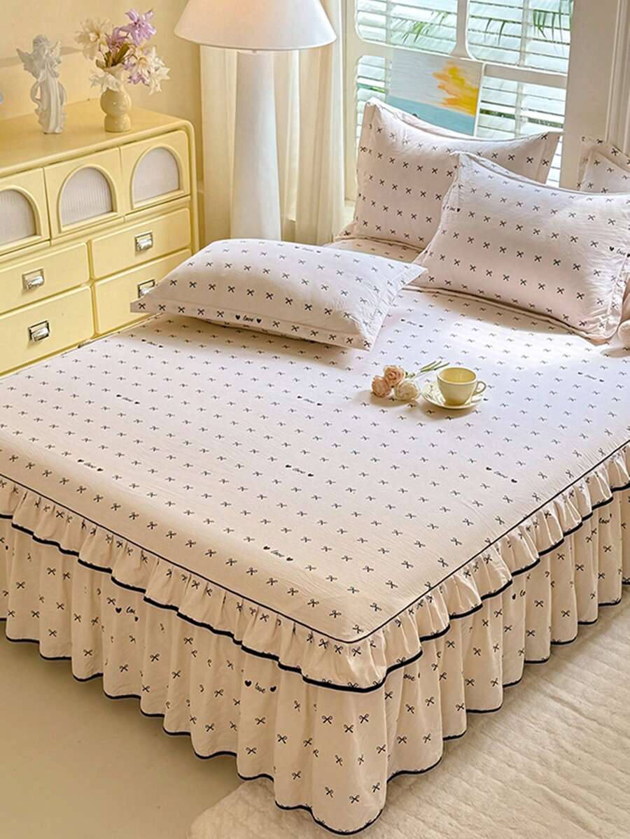 水洗棉质印花床裙，舒适柔软，不褪色，不起球，不缩水，多种尺寸可选，适合居家卧室、客厅、户外旅行，四季皆宜。 - 彩色 - 查看 1