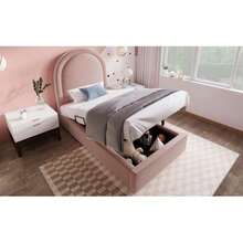 Polsterbett Kinderbett,Einzelbett 90 X 200 Cm, Rosa,Samt Für Jungen & Mädchen (Ohne Matratze) - Pink - View 5