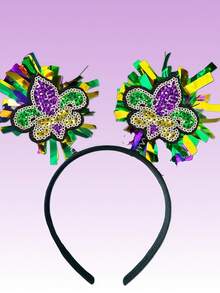 1pc Colorful Striped Sequin Clown Heart Masquerade Headband, Party Costume Accessory - Multicolor - View 7
