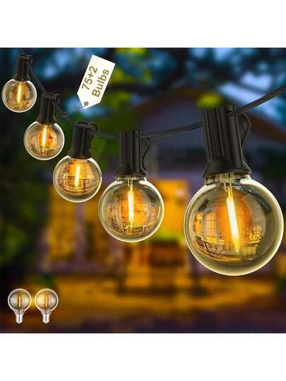 150FT Outdoor String Lights Mains Powered - 75+2 Shatterproof G40 Plastic Bulbs, IP44 Waterproof, Connectable Garden Party Lights For Patio, Wedding, Terrace, Warm White (Energy Class G),Blaick Friday Cyber Monday Deeals