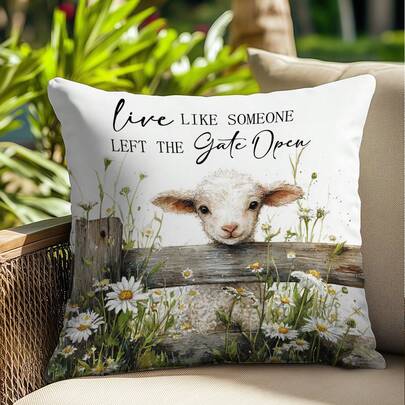 1pc Cute Lamb Decorative Pillow Cover, Single-Sided Printed Soft Peach Velvet Material, 45*45CM Cushion Cover Suitable For Room Decor, Indoor Living Room Sofa Decor, Party Decor, Decorative Pillow Gift