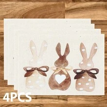 1/4/6 Pcs Easter Egg Rabbit Pattern Placemats, Linen Dining Table Mats With Colorful Egg Rabbit Design, Washable Printed Tablemats, Surface Protection Pads, Ideal Decoration For Holiday Kitchen And Family Gatherings - Multicolor - View 11