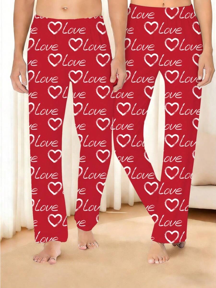Couples Pajama Pants Matching Sets Holiday Pj Pants Cute Soft Pajama Pant Without Pockets Lounge Men/Women Romantic Valentine's Day Couple Style Loungewear Trousers - Phụ nữ - Xem 1