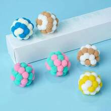 3pcs/5pcs Cat Macaroon Plush Balls, Pet Elastic Bell Ball Self-Entertaining Toy, 7-Color Fluffy Ball Cat Teaser Toy - Multicolor - View 3