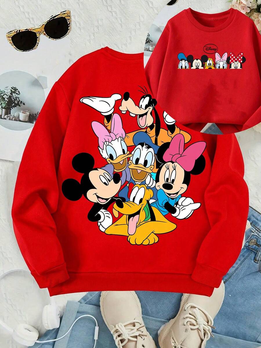 Disney Classic Character Hoodies: Mickey Mouse And  All Come Together With Printed Patterns, Suitable For Both Boys And Girls, Perfect For Festivals, Machine Washable, Fashionable, Casual And Versatile. - 紅色 - 查看 1